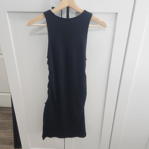 Zara Black Ruched Tie Side Ribbed Dress Small - Picture 11 of 11